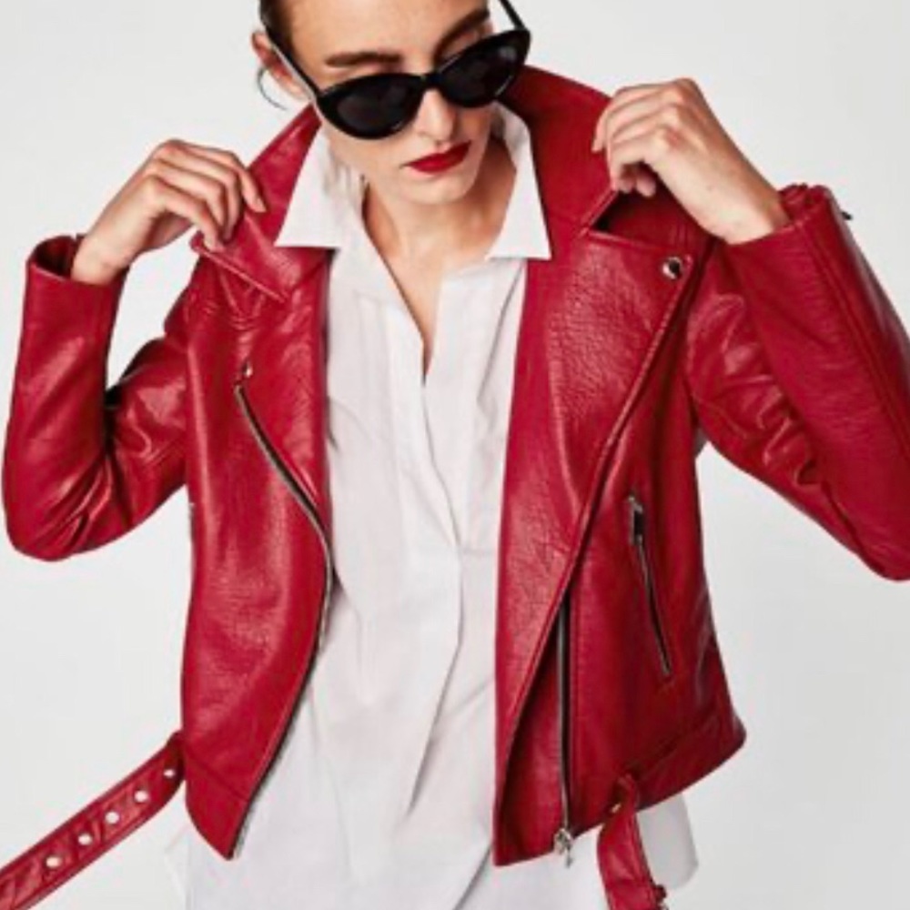 ZARA BASIC red faux leather jacket *worn once*